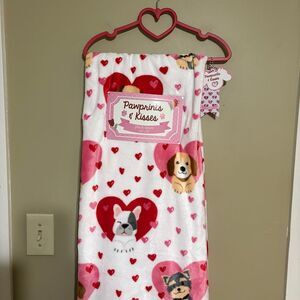 Valentines Day Dog Heart Blanket White Red Pink French Bulldog Yorkie NWT 50x70